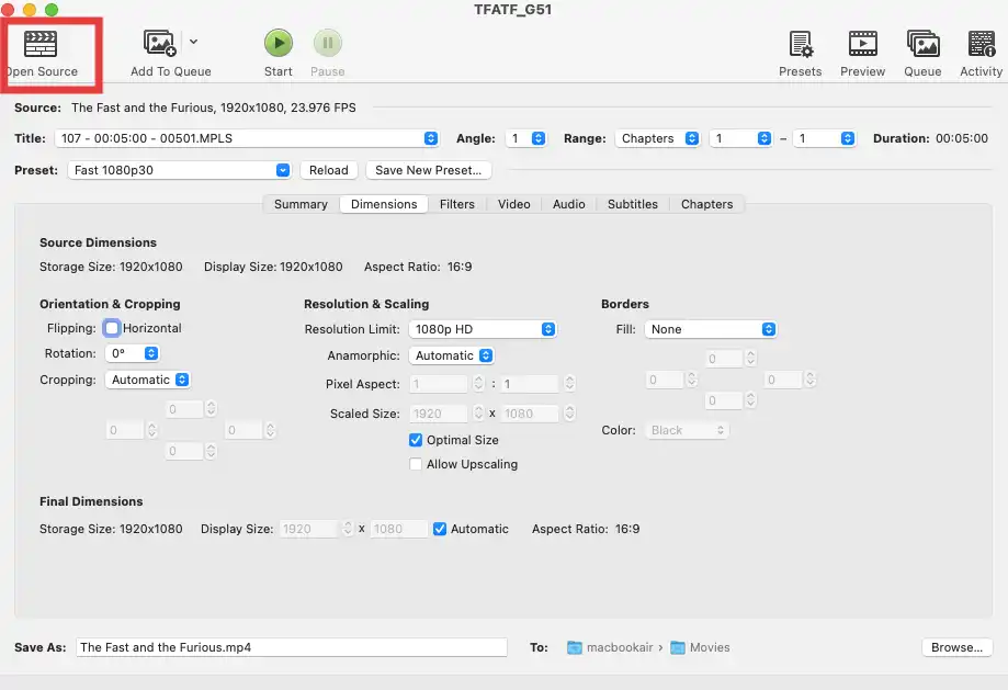 HandBrake Open Sourceをクリック